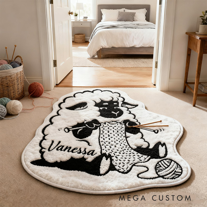 Personalized Knitting Welcome Door Mat Knitting Sheep with Custom Name for Knitting Enthusiasts