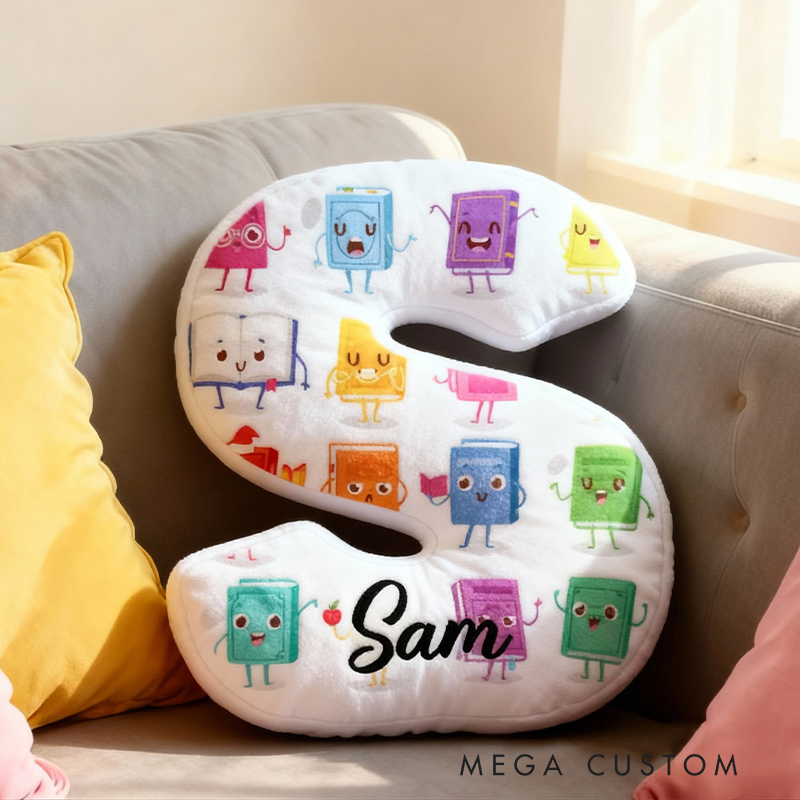 Personalized Cute Books Letter Pillow Graphic 3D Print Custom Name Gift for Reading Lovers