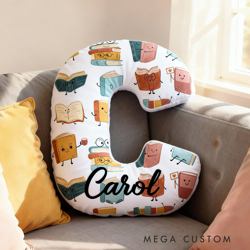 Personalized Books Letter Pillow Graphic 3D Print Anthropomorphic Book Motifs Custom Name Gift for Reading Lovers