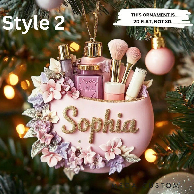 Personalized Makeup Christmas Ornament Beauty Brush Tree Decor With Name Gift For Makeup Lovers