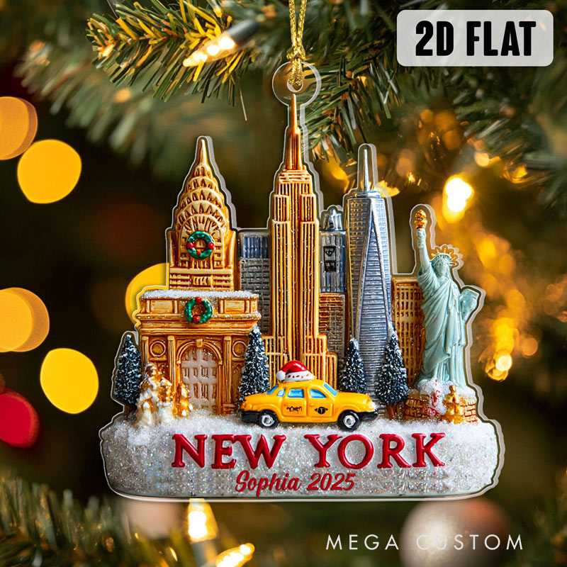 Personalised NYC Skyline 2D FLAT Acrylic Ornament Travel Ornament Gift for New York Lovers