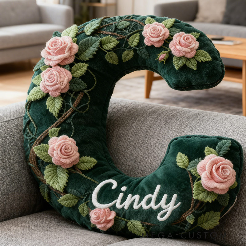 Personalized Vine Flowers Letter Pillow Graphic 3D Print Vine Flowers Custom Name Pillow for Gardening Lovers
