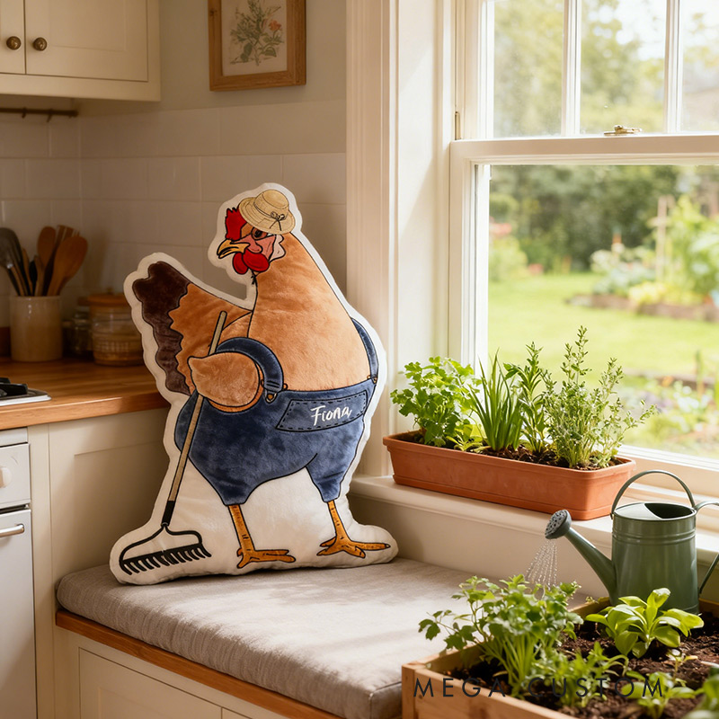 Personalized Garden Chicken Pillow with Custom Name Graphic 3D Print Garden Chicken Pillow for Gardening Lovers