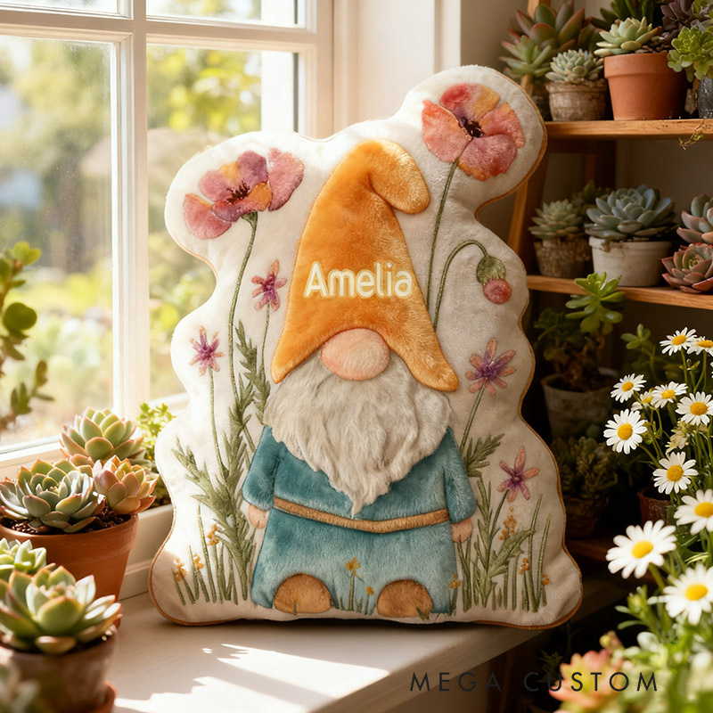 Personalized Garden Gnome Pillow with Custom Name Graphic 3D Print Garden Gnome Flowers Pillow for Gardening Lovers