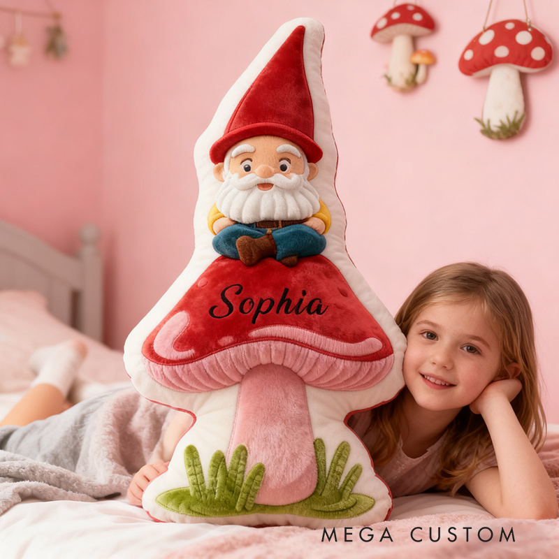 Personalized Garden Mushroom Gnome Pillow with Custom Name Graphic 3D Print Garden Mushroom Gnome Flowers Pillow for Gardening Lovers