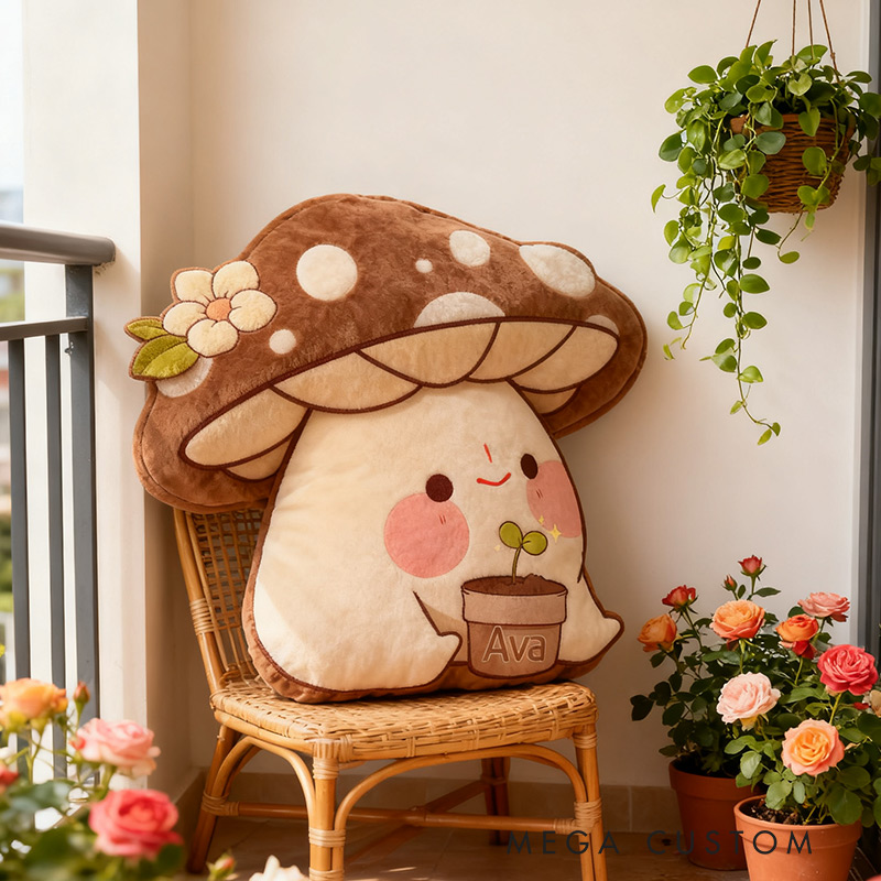 Personalized Garden Mushroom Pillow with Custom Name Graphic 3D Print Cute Garden Mushroom Pillow for Gardening Lovers