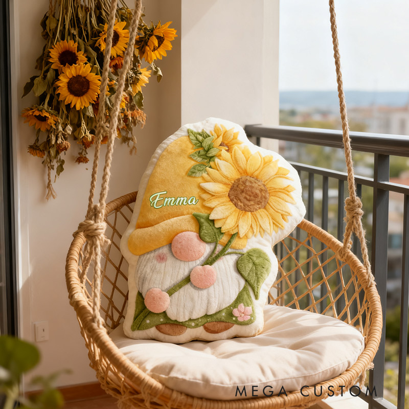 Personalized Garden Gnome Pillow with Custom Name Graphic 3D Print Sunflower Garden Gnome Pillow for Gardening Lovers