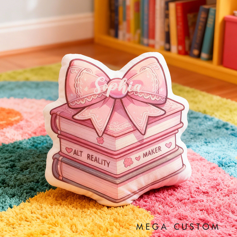 Personalized Books Pillow Graphic 3D Print Pink Bow Book and Custom Name Gift for Reading Lovers