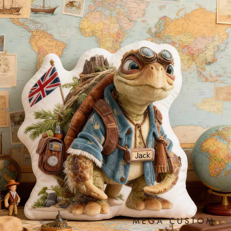 Personalized United Kingdom Travel Pillow Graphic 3D Print Turtle Backpack Trip Pillow Travel Souvenirs for Travel Lovers