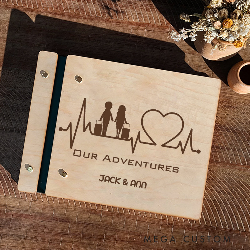 Personalized Travel Scrapbook Adventure Book Scrapbook Valentines Travel Heart-shaped Lines Our Adventures Gift for Him or Her Couple's Travel Souvenir