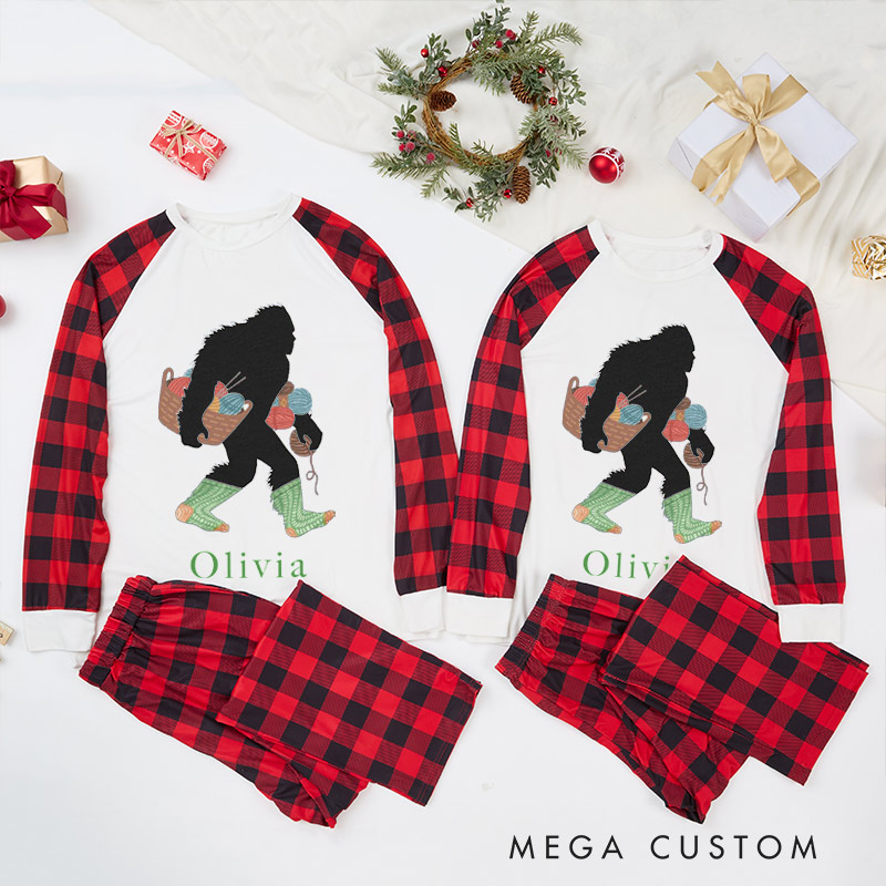 Personalized Knitting Christmas Pajama Sets Funny Christmas Pajama Sets Knitting Hairy Ape Man Gift for Knitting Lovers