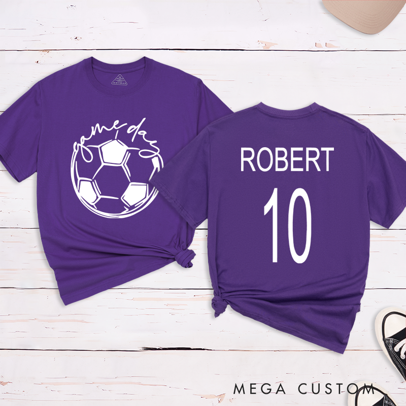 Personalized Soccer T-Shirt with Custom Name, Number, and "Game Day" Graphic Design