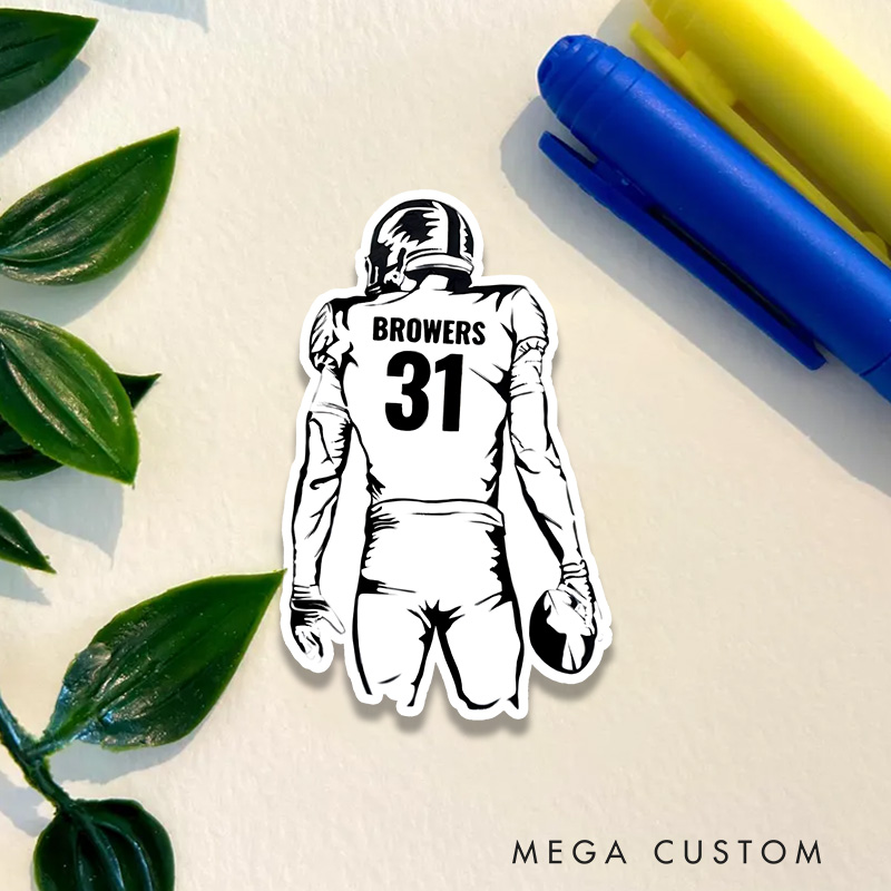 Personalized American Football Player Sticker Customize with Name and Player Number on the Back