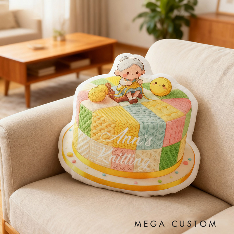 Personalized Yarn Cake Pillow Graphic 3D Print Yarn Ball Cake Custom Name Gift for Knitting Grandma