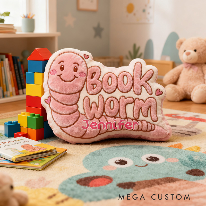 Personalized Bookworm Pillow Graphic 3D Print Bookworm Caterpillar and Custom Name Gift for Reading Lovers
