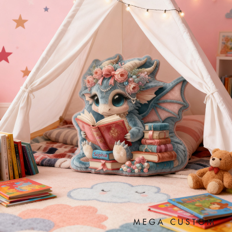 Personalized Read Dragon Pillow Graphic 3D Print Pretty Dragon Read Books and Custom Name Gift for Reading Lovers