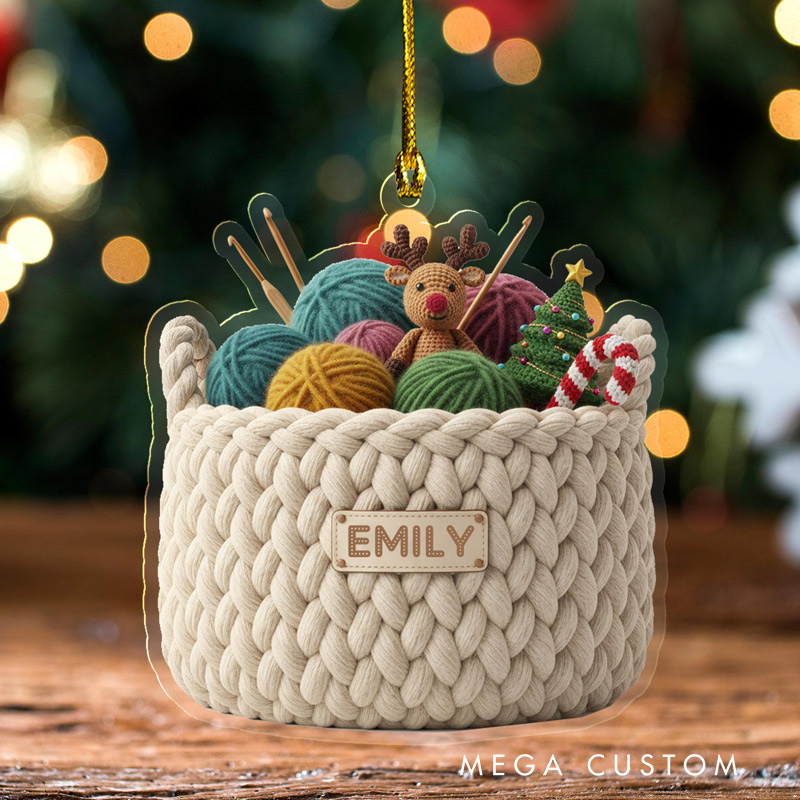 Personalized Knitting Crochet Christmas Ornament Acrylic Yarn Basket Tree Decoration for Knitters