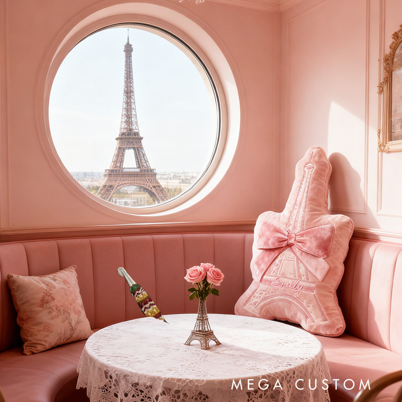 Personalized Paris Travel Pillow Graphic 3D Print Pink Eiffel Tower and Custom Name Pillow for Travel Lovers