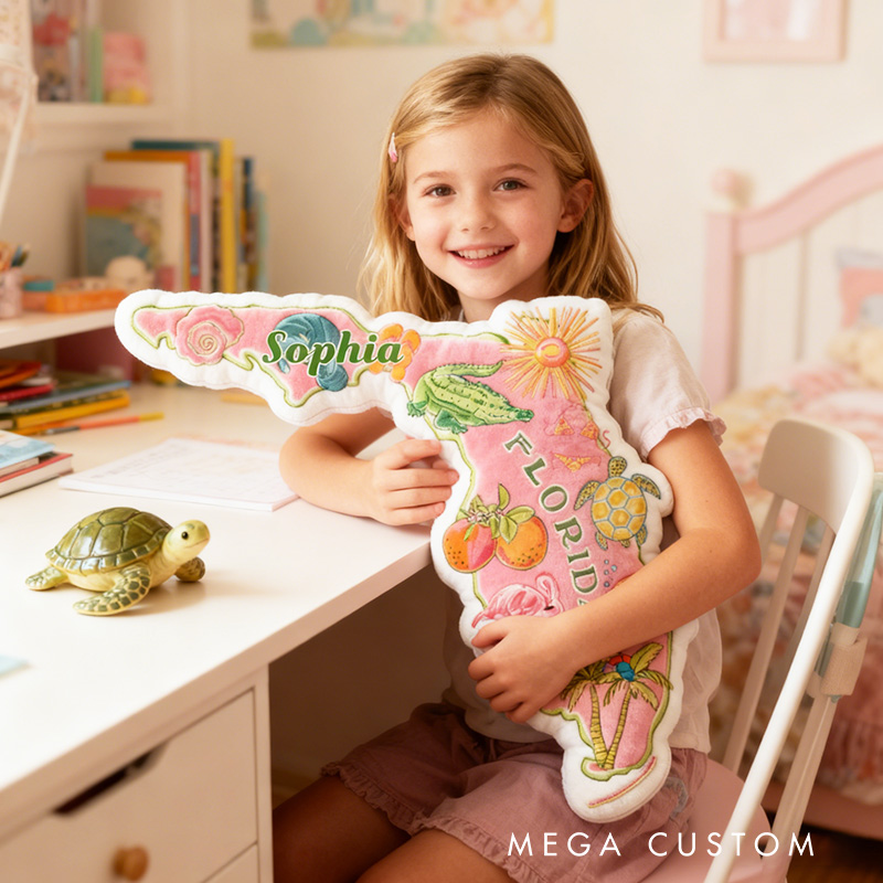 Personalized Florida Travel Pillow Graphic 3D Print Cute Preppy Pink Florida and Custom Name Pillow for Travel Lovers