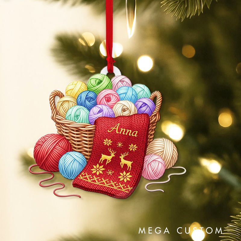 Personalized Knitting Ornament Holiday Keepsake Custom Name Knitter Gift
