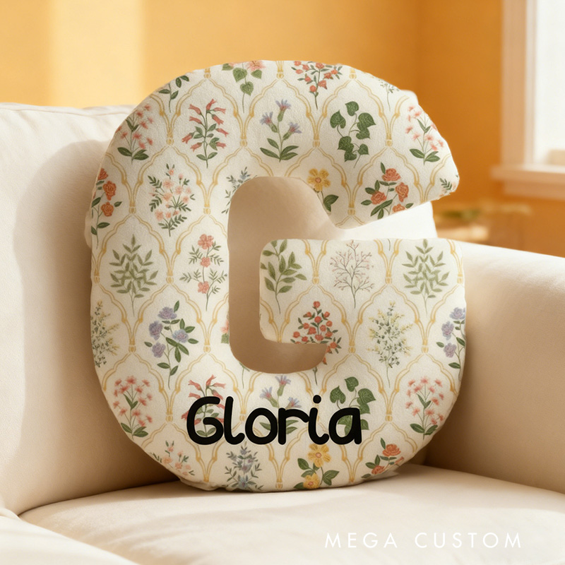 Personalized Floral Letter Pillow Graphic 3D Print Gardening Flowers and Custom Name Pillow for Gardening Lovers