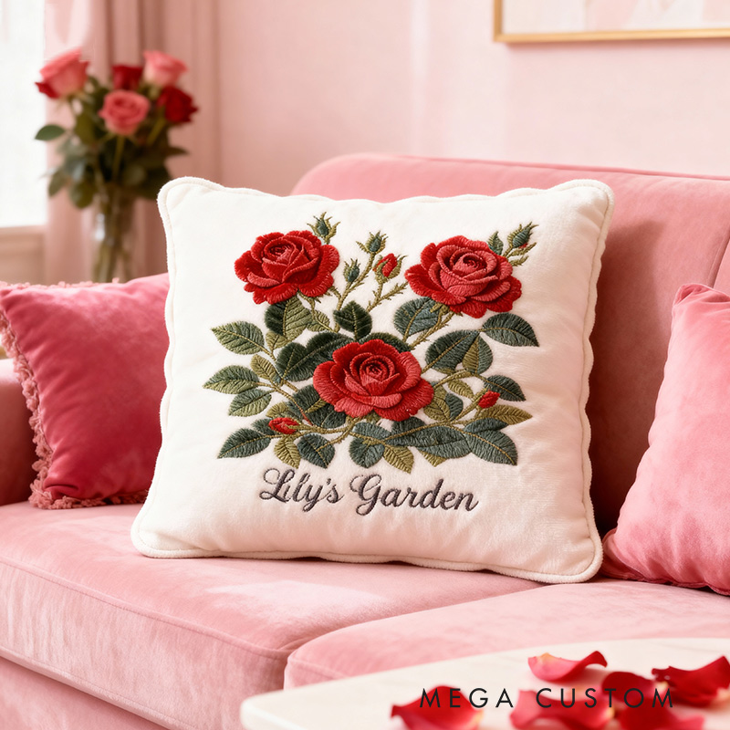 Personalized Roses Pillow Graphic 3D Print Roses and Custom Name Garden Pillow for Gardening Lovers