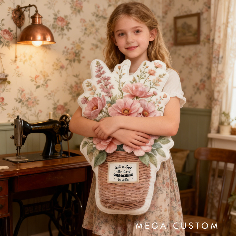 Personalized Flowers Basket Pillow Graphic 3D Print Flowers Basket Just A Girl Who Loves Gardening and Custom Name Pillow for Gardening Lovers