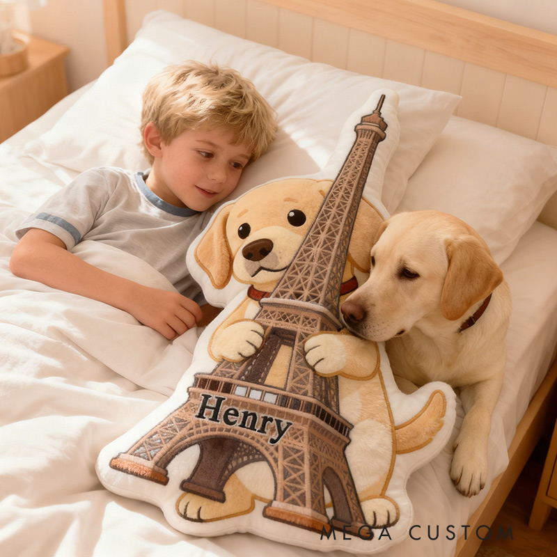 Personalized Dog Eiffel Tower Pillow Graphic 3D Print Dog with Eiffel Tower Pillow Paris Travel Souvenirs for Travel Lovers