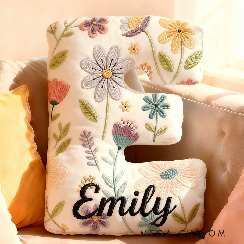 Personalized Colorful Flowers Letter Letter Pillow Graphic 3D Print Flowers Custom Name Pillow for Gardening Lovers