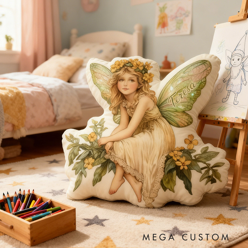 Personalized Garden Fairies Pillow Graphic 3D Print Retro Garden Fairy Custom Name Pillow for Gardening Lovers