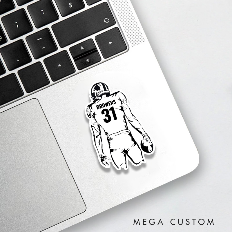 Personalized American Football Player Sticker Customize with Name and Player Number on the Back