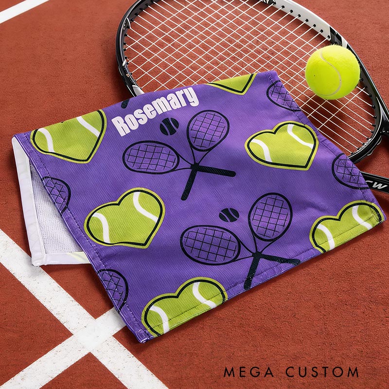 Personalized Heart Tennis Racket Soft Absorbant Towel with Name Sport Accessories Gift for Tennis Player