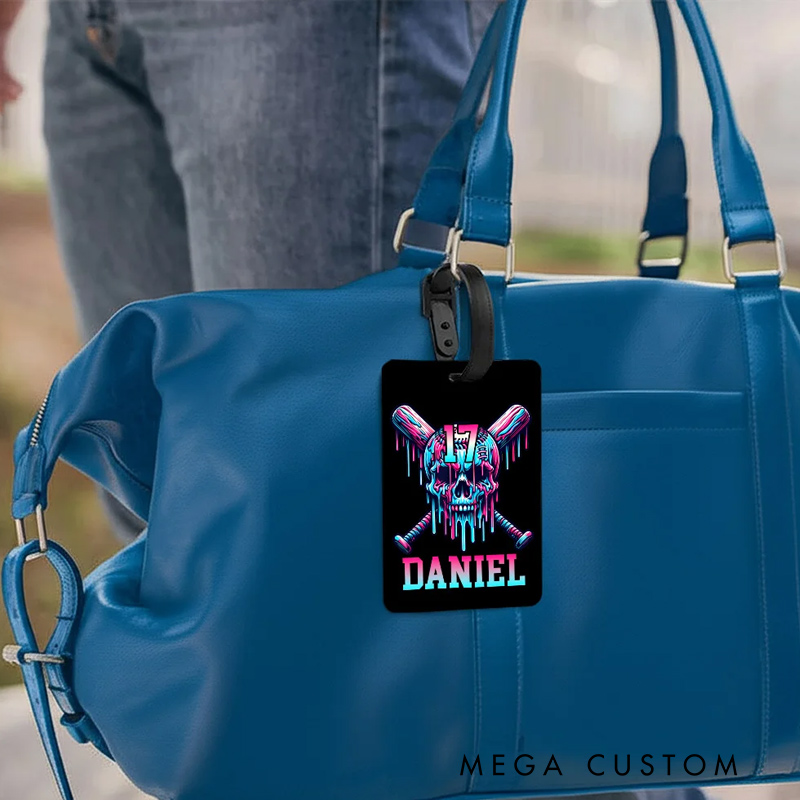 Personalized Ice Cream Dripping Baseball Luggage Tag with Name and Number Travel Accessories Team Gift for Baseball Players Lovers