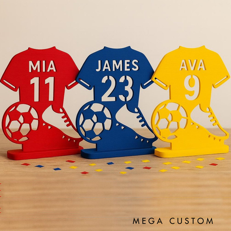 Personalized Soccer Jersey Desk Sign 3D Print Soccer Room Accessory Gift for Him or Her