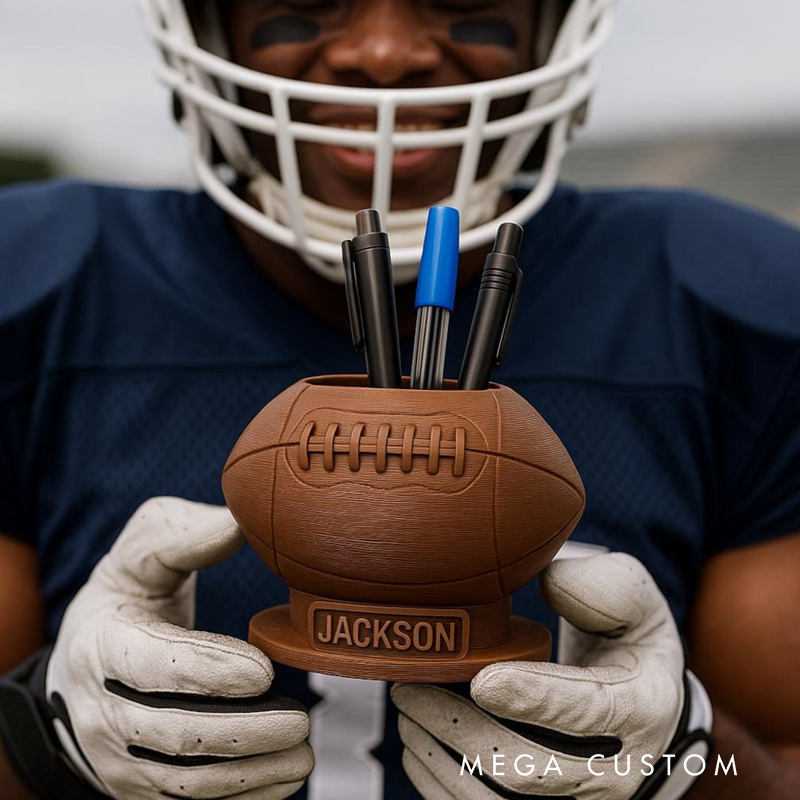 Personalized Football Pen Holder 3D Printed Desk Organizer Sports Office Decor Gift for Football Lovers