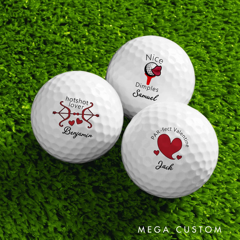 Personalized Fun Red Kiss Lip Shaped Heart Golf Balls Valentine's Day Anniversary Gift for Golf Loving Couples