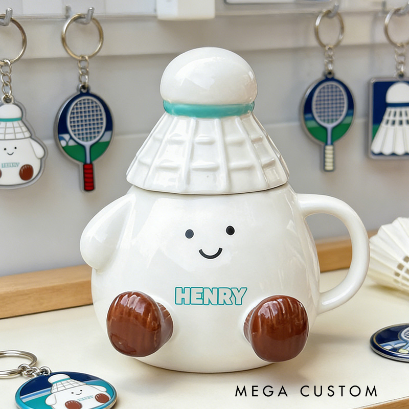 Personalized Badminton Mug Cute Badminton Coffee Cup with Custom Name Gift for Badminton Lovers