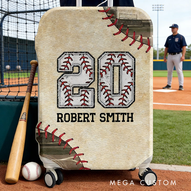 Personalized Baseball Luggage Cover with Custom Name Number Gift for Baseball Lovers
