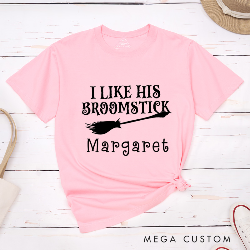 Personalized Halloween Couple Matching T-Shirt Funny I Like His Broomstick and I Like Her Pumpkins Shirt Pumpkin Chopsticks Shirt