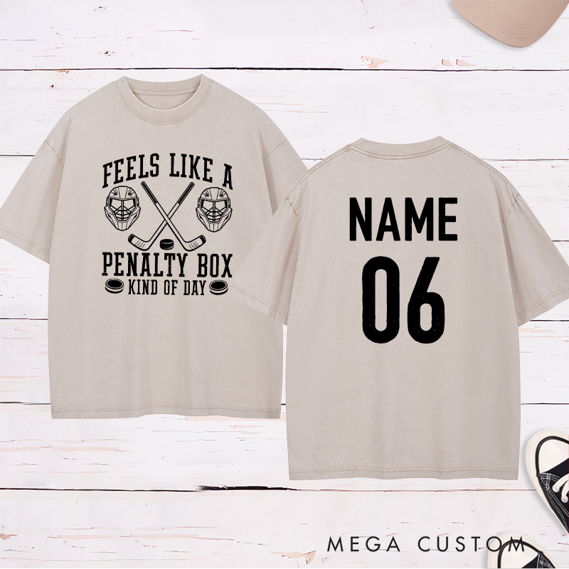 Personalized "Penalty Box Kind of Day" Washed T-Shirt with Custom Name and Number