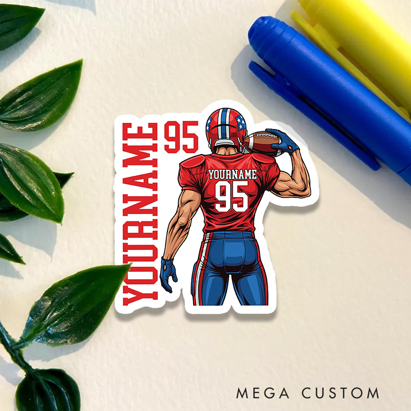 Personalized American Football Sticker with Custom Your Name and Number on the Back