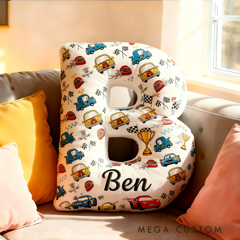 Personalized Racing Car Checkered Flag Pillow Custom Name 3D Graphic Print Cushion Gift for Racers and Racing Lovers