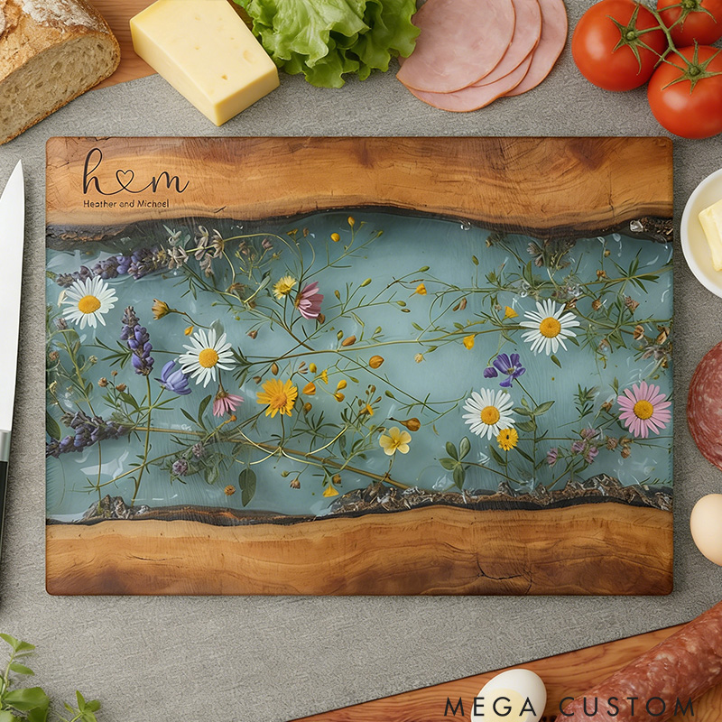 Personalized Glass Charcuterie Board Custom Couples Names Cutting Board Maple Wildflower Design Married Wedding Gift