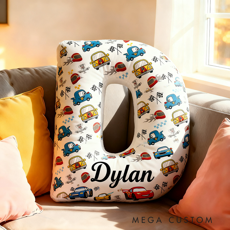 Personalized Racing Car Checkered Flag Pillow Custom Name 3D Graphic Print Cushion Gift for Racers and Racing Lovers
