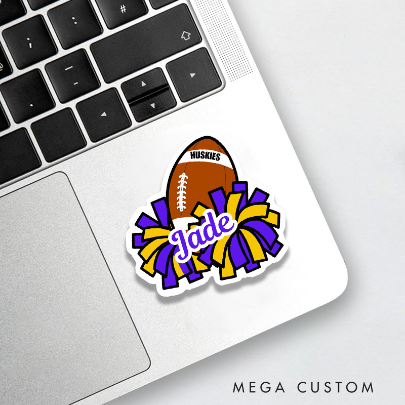 Personalized American Football and Rugby Cheerleader Name Sticker with Custom Team Name and Player Name