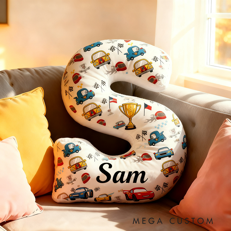 Personalized Racing Car Checkered Flag Pillow Custom Name 3D Graphic Print Cushion Gift for Racers and Racing Lovers