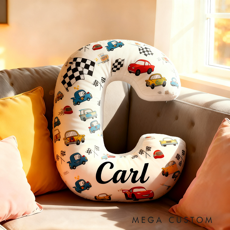 Personalized Racing Car Checkered Flag Pillow Custom Name 3D Graphic Print Cushion Gift for Racers and Racing Lovers