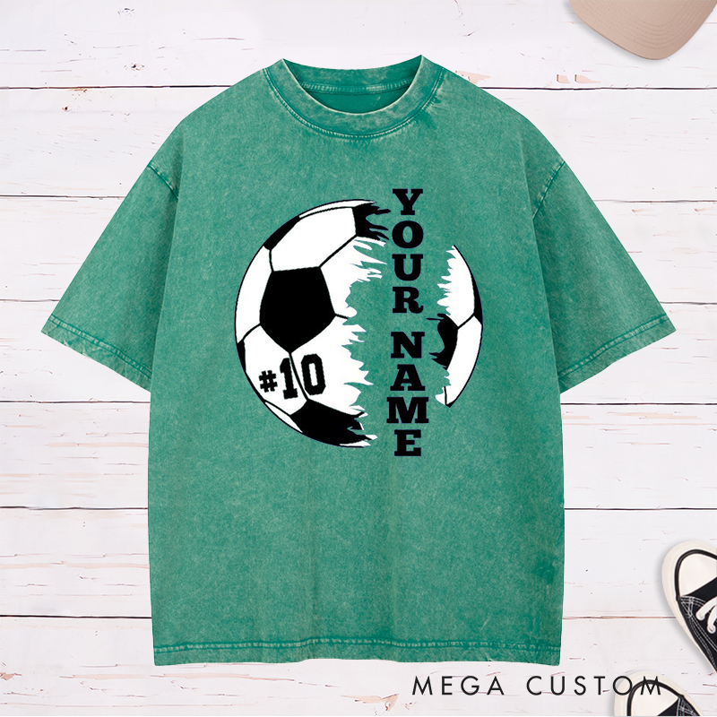 Personalized Dynamic Soccer  Washed T-Shirt with Custom Name and Number