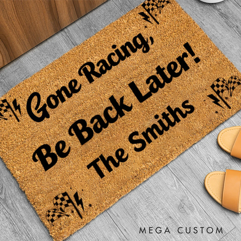 Personalized Go Racing Checkered Flag Doormat with Custom Name Design for Racers and Racing Lovers