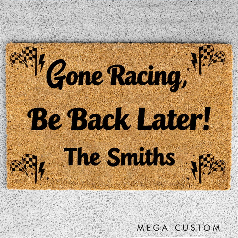 Personalized Go Racing Checkered Flag Doormat with Custom Name Design for Racers and Racing Lovers